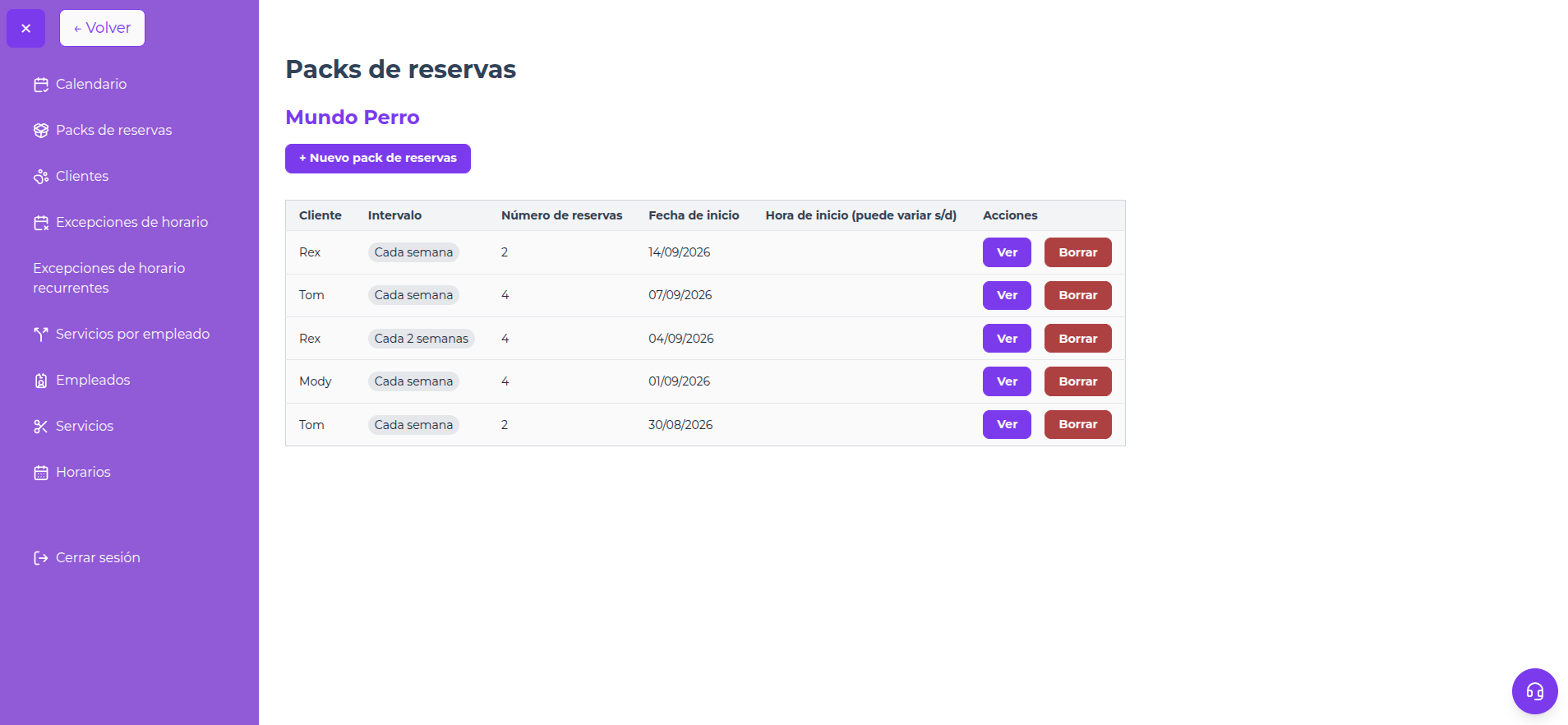 Gestión de servicios y bonos
